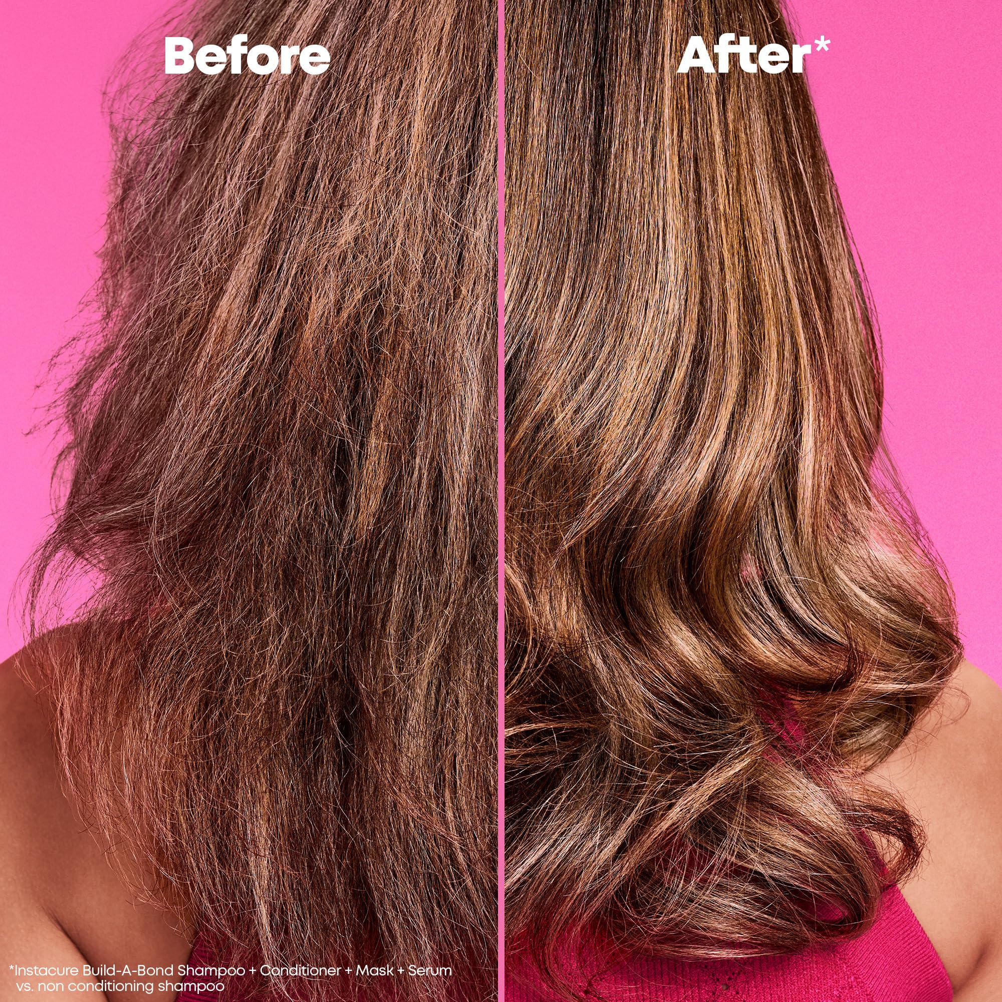 MATRIX Instacure Mighty Bonds Shampoo bottle pour demonstrates gentle cleansing without stripping oils