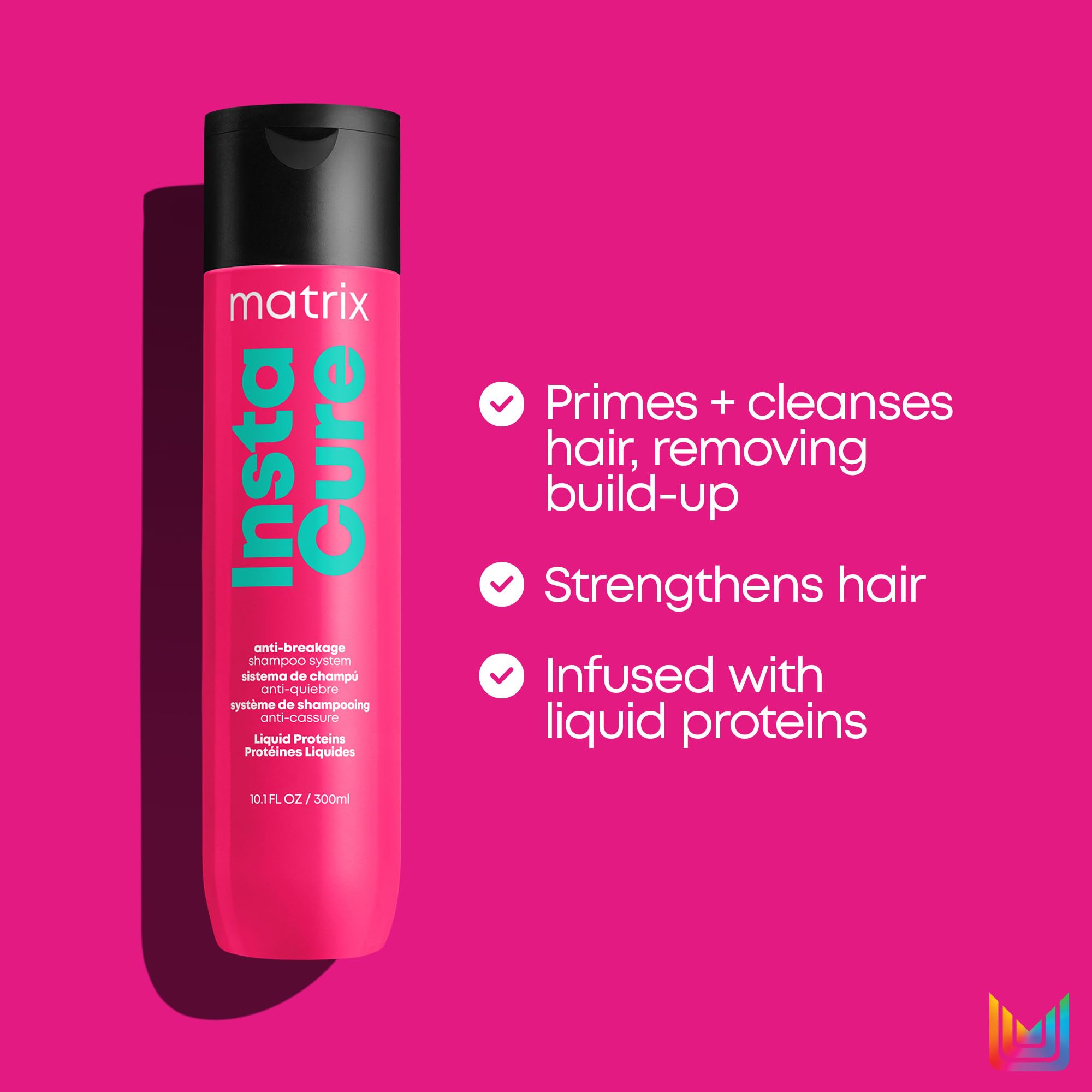Matrix Instacure Champú Anti-Rotura: cabello más suave y resistente tras cada lavado.