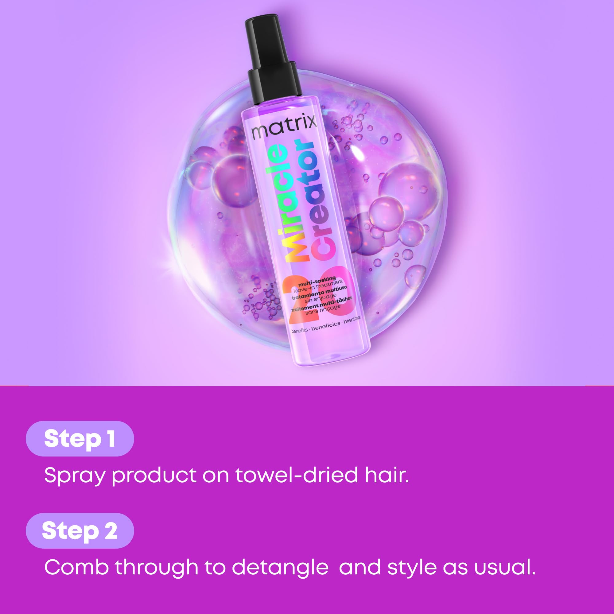 Matrix Miracle Creator leave-in frizz-control reduces flyaways for calm finishes