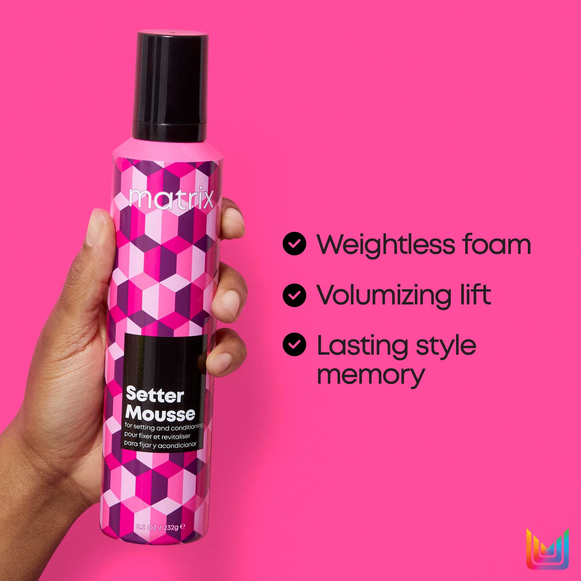 Matrix Setter Mousse delivering shine and healthy gloss.
