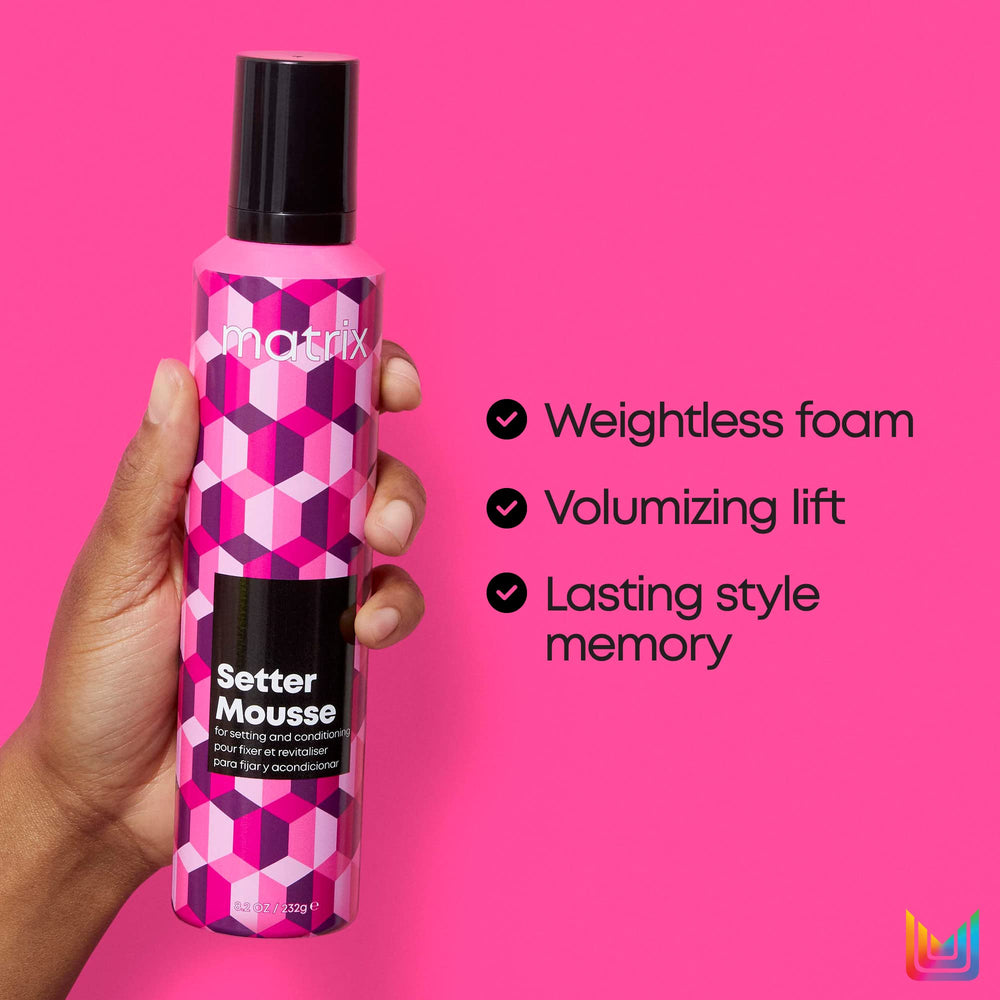 Matrix Setter Mousse delivering shine and healthy gloss.