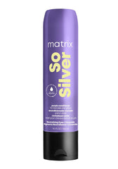 Matrix So Silver Purple Conditioner bottle front displaying cool-toning benefits.