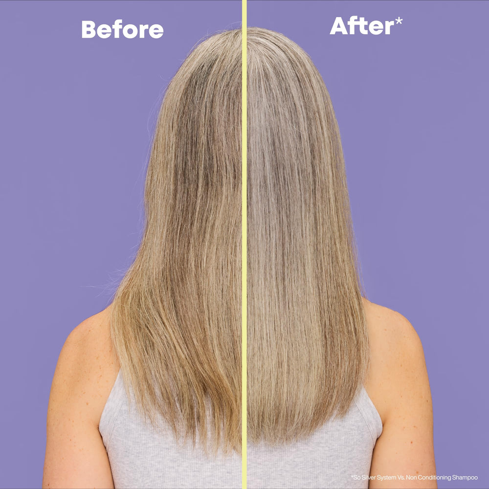 Matrix So Silver Purple Conditioner being dispensed for even application on hair.