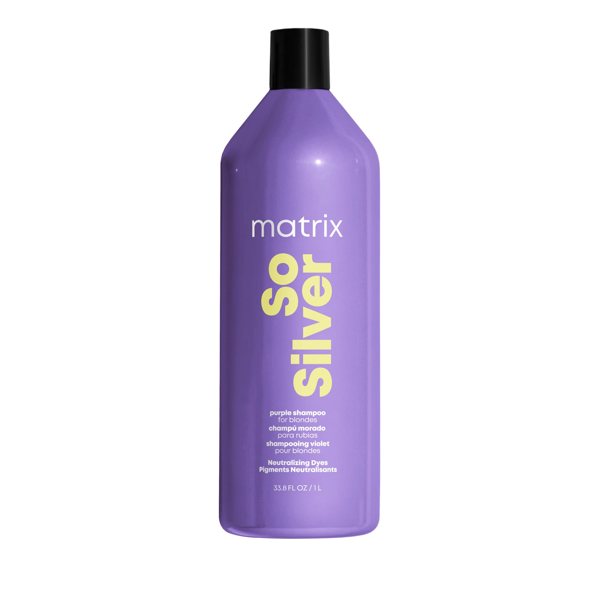 Matrix So Silver purple shampoo bottle demonstrates violet toning for cool blonde color