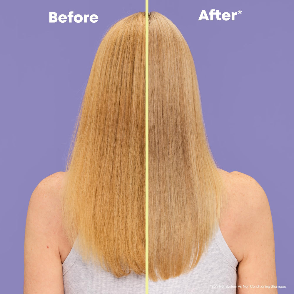 Matrix So Silver shampoo foam indicates color depositing action for brass neutralization