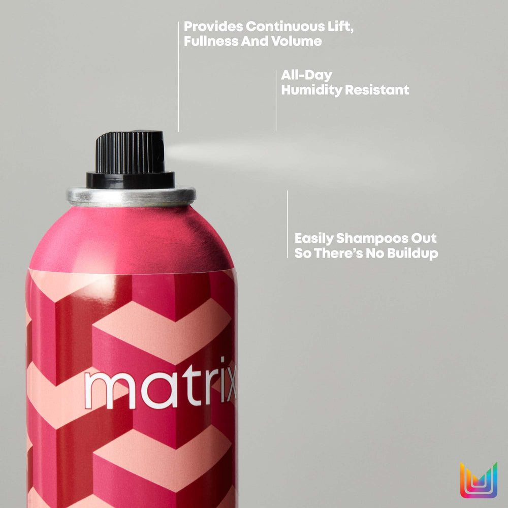 Matrix Styling Fixer Hairspray frizz-control formula resists humidity throughout the day.