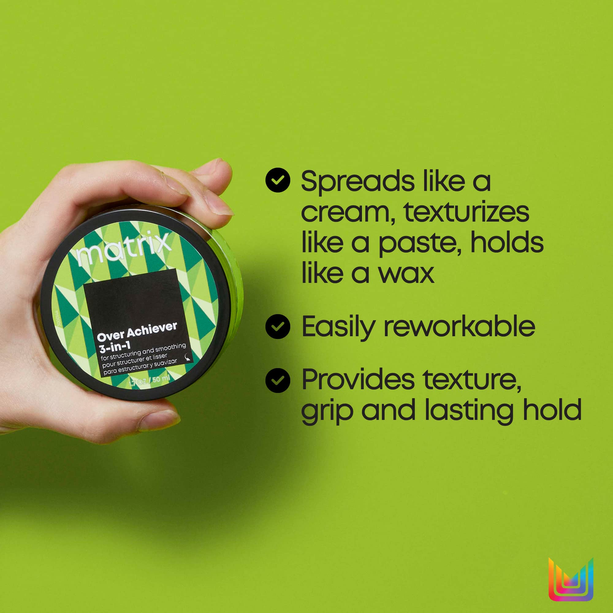 Matrix Styling Over Achiever 3-in-1 Wax swatch highlights cream-paste texture for easy distribution.