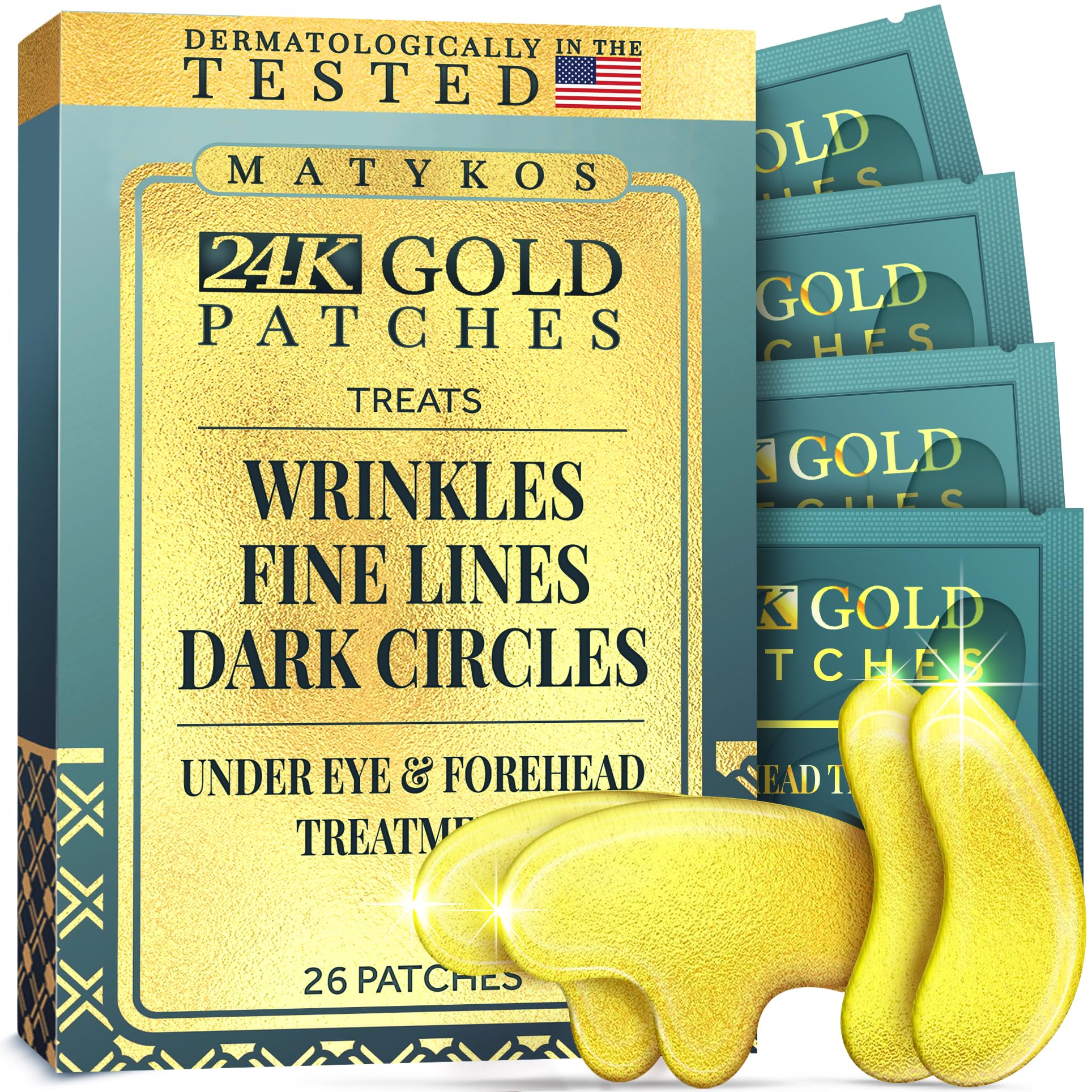 Parches Matykos para la frente y ojos, dorados, cuidado antiarrugas.