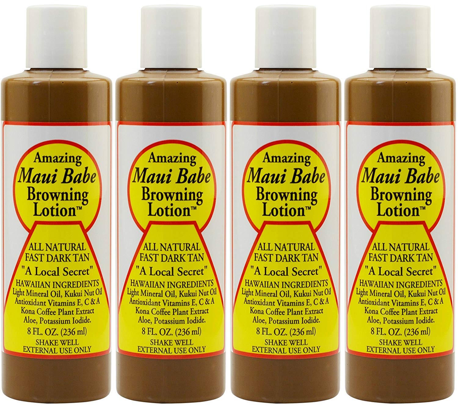 Maui Babe Loción bronceadora, botellas de 8 oz, bronceado natural posible.