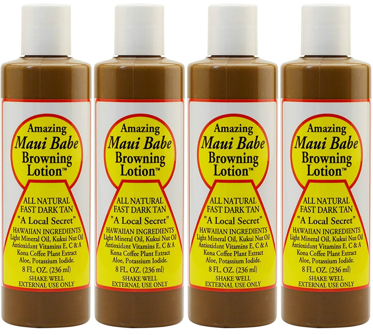 Maui Babe Loción bronceadora, botellas de 8 oz, bronceado natural posible.