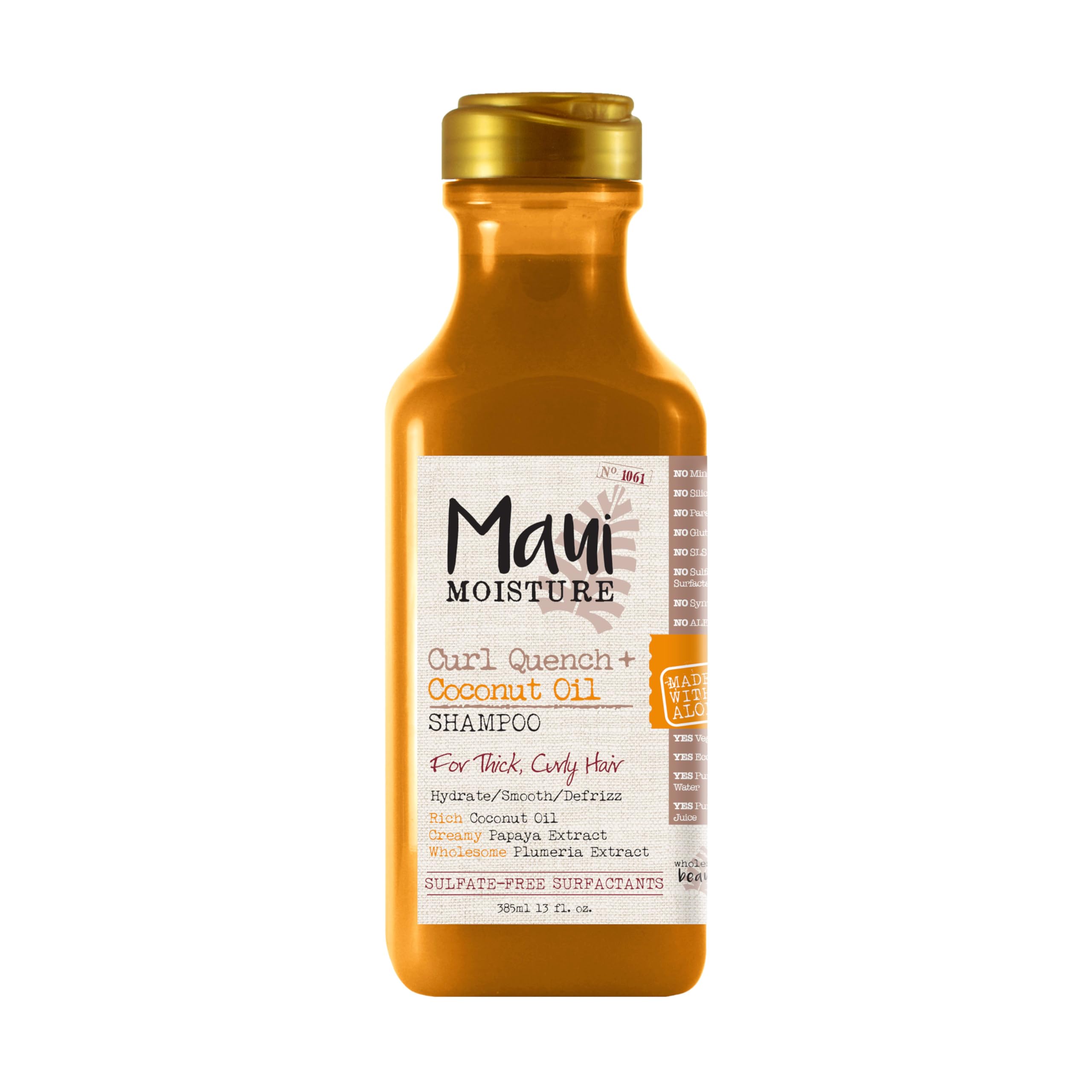 Maui Moisture Curl Quench shampoo bottle showcases hydrating curl-definition benefits.