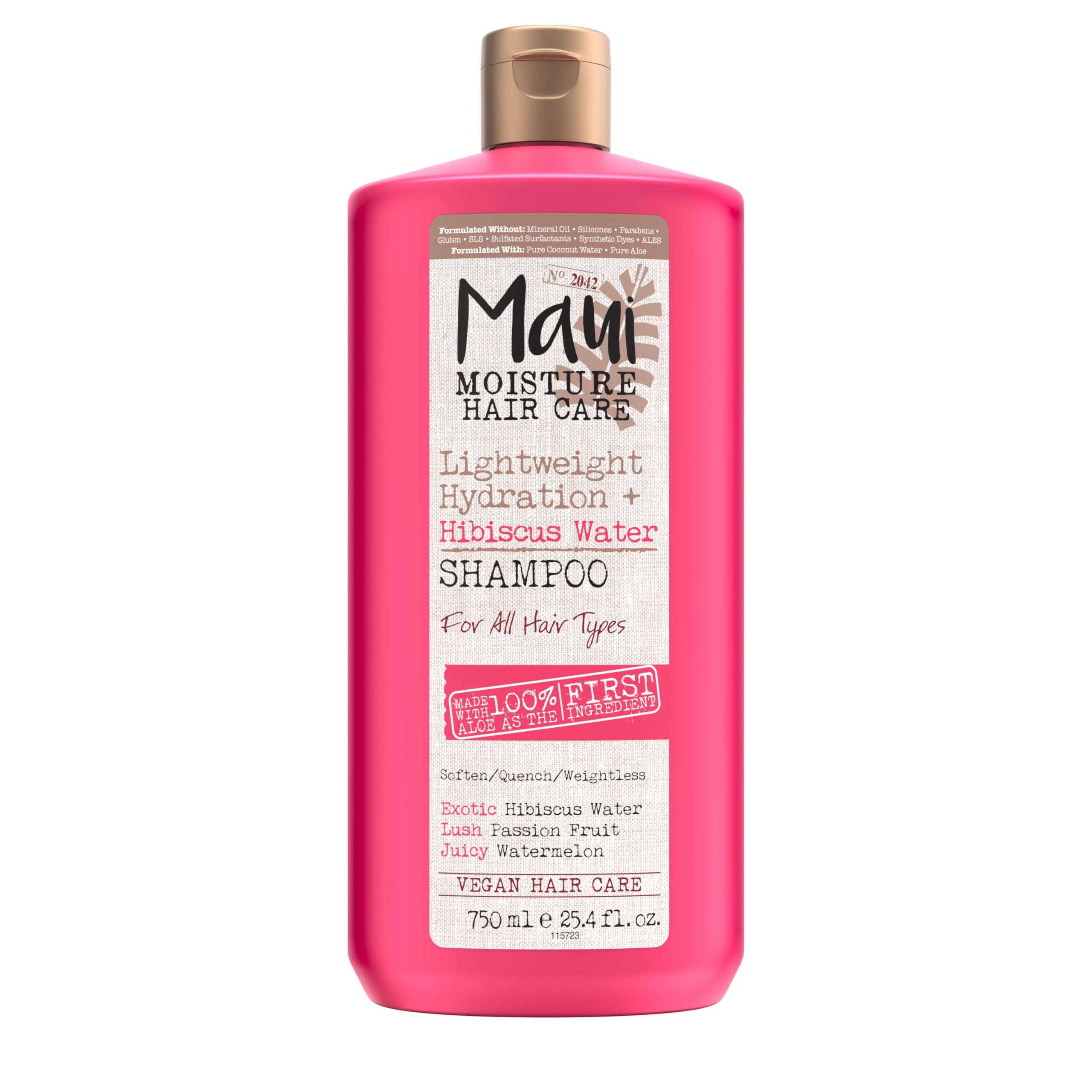 Champú Maui Moisture en botella, hidratación ligera para rizos suaves.