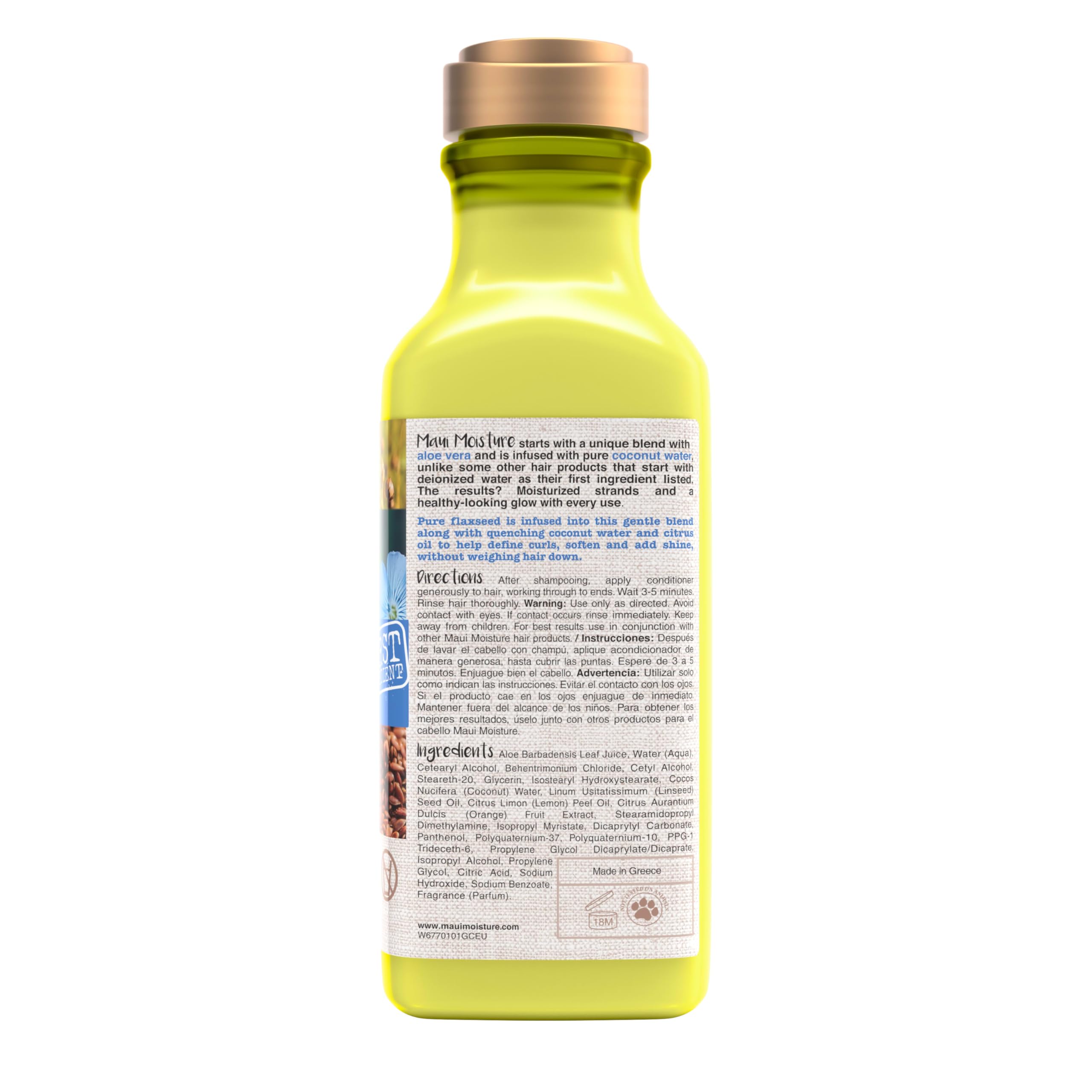 Maui Moisture Lightweight Curls + Flaxseed Conditioner ingredients with aloe and flaxseed.