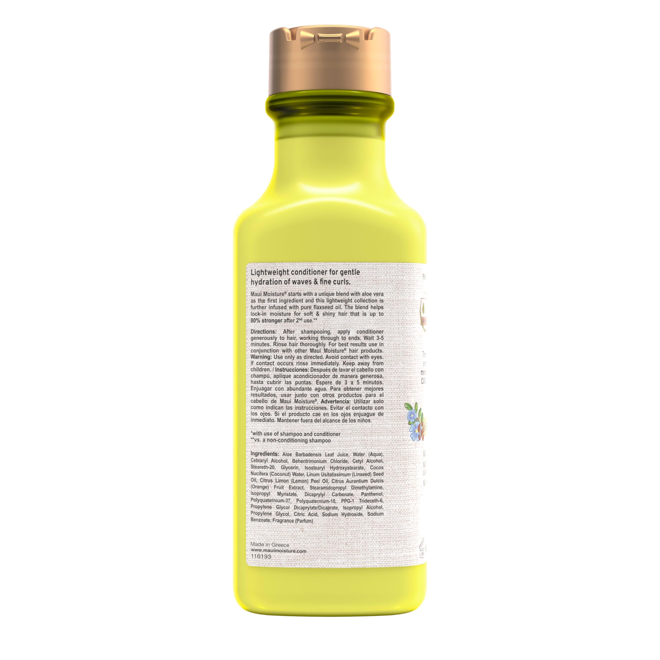 Maui Moisture Lightweight Curls + Flaxseed Conditioner on shower shelf for daily use.