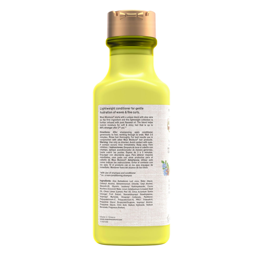 Maui Moisture Lightweight Curls + Flaxseed Conditioner on shower shelf for daily use.