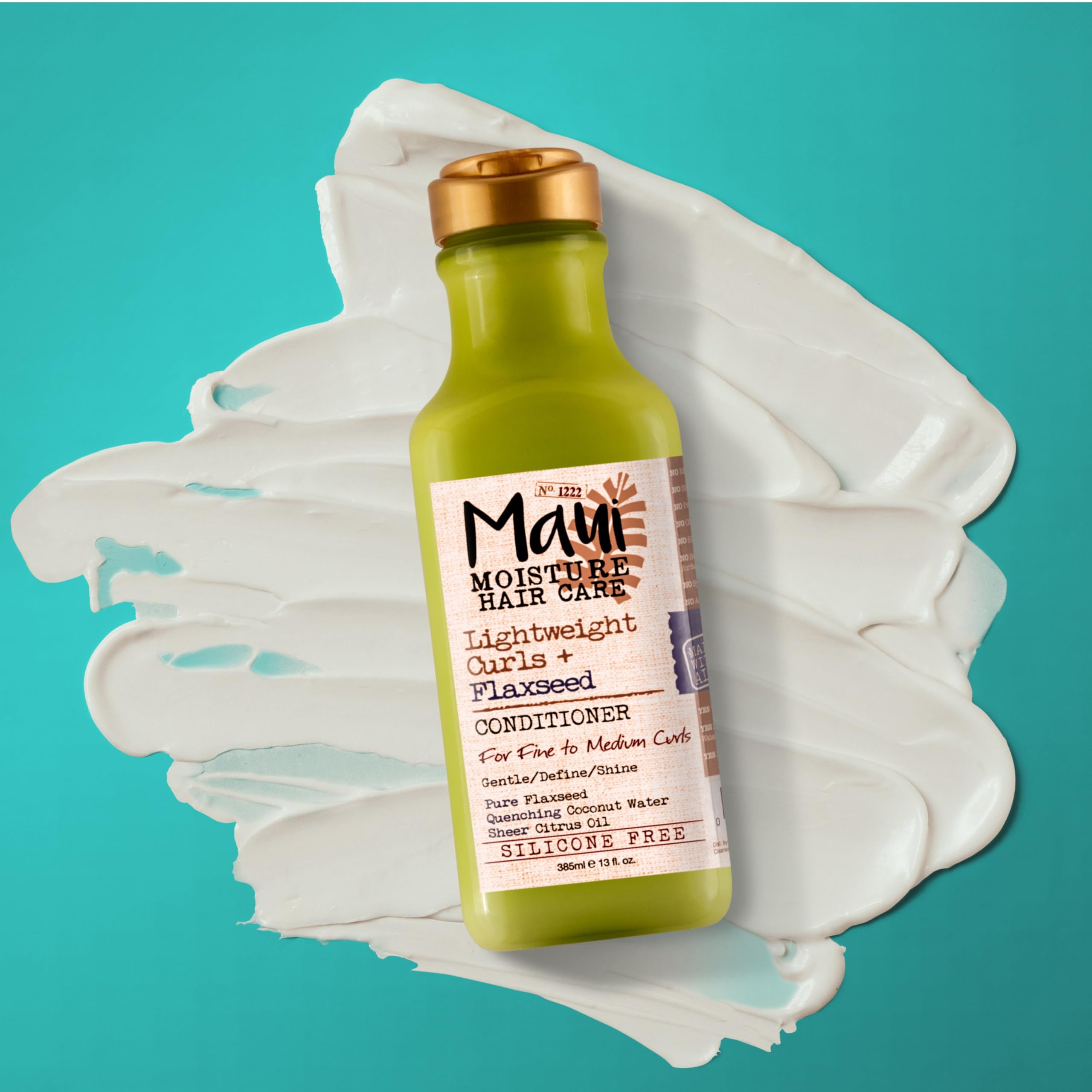 Maui Moisture Lightweight Curls + Flaxseed Conditioner vegan and parabens-free claim.
