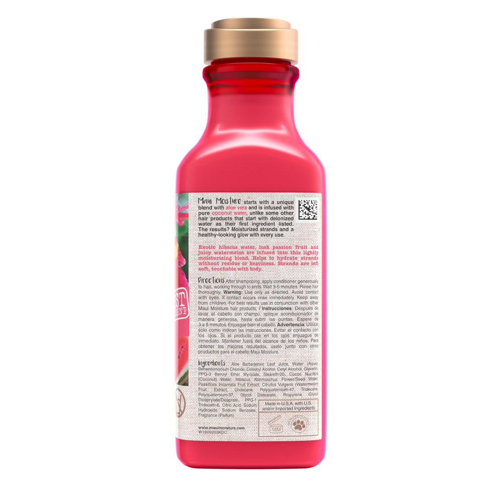 Packaging highlights hibiscus fragrance notes on Maui Moisture conditioner box.