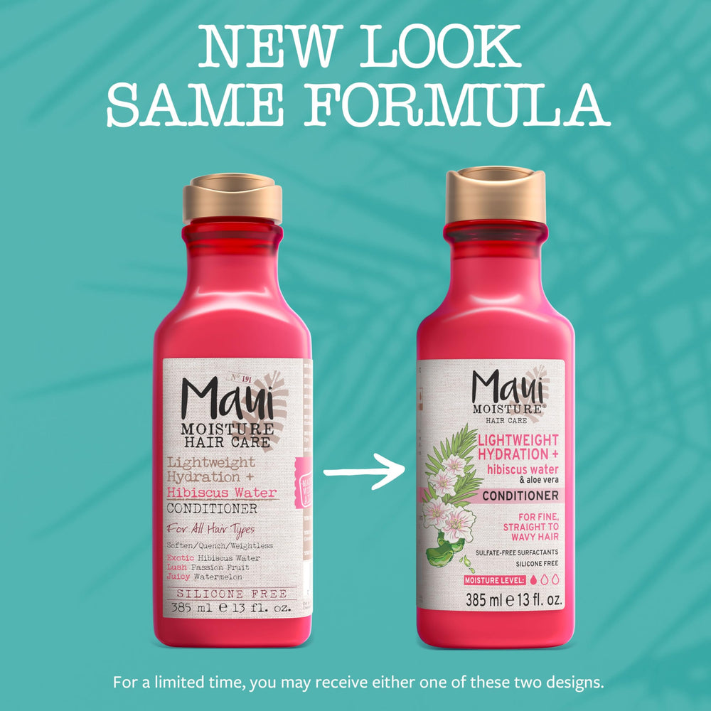 Maui Moisture hibiscus conditioner being poured for even curl hydration.