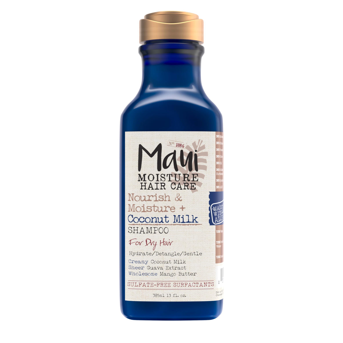 Maui Moisture Nourish & Moisture champú botella frontal, hidrata y desenreda rizos.