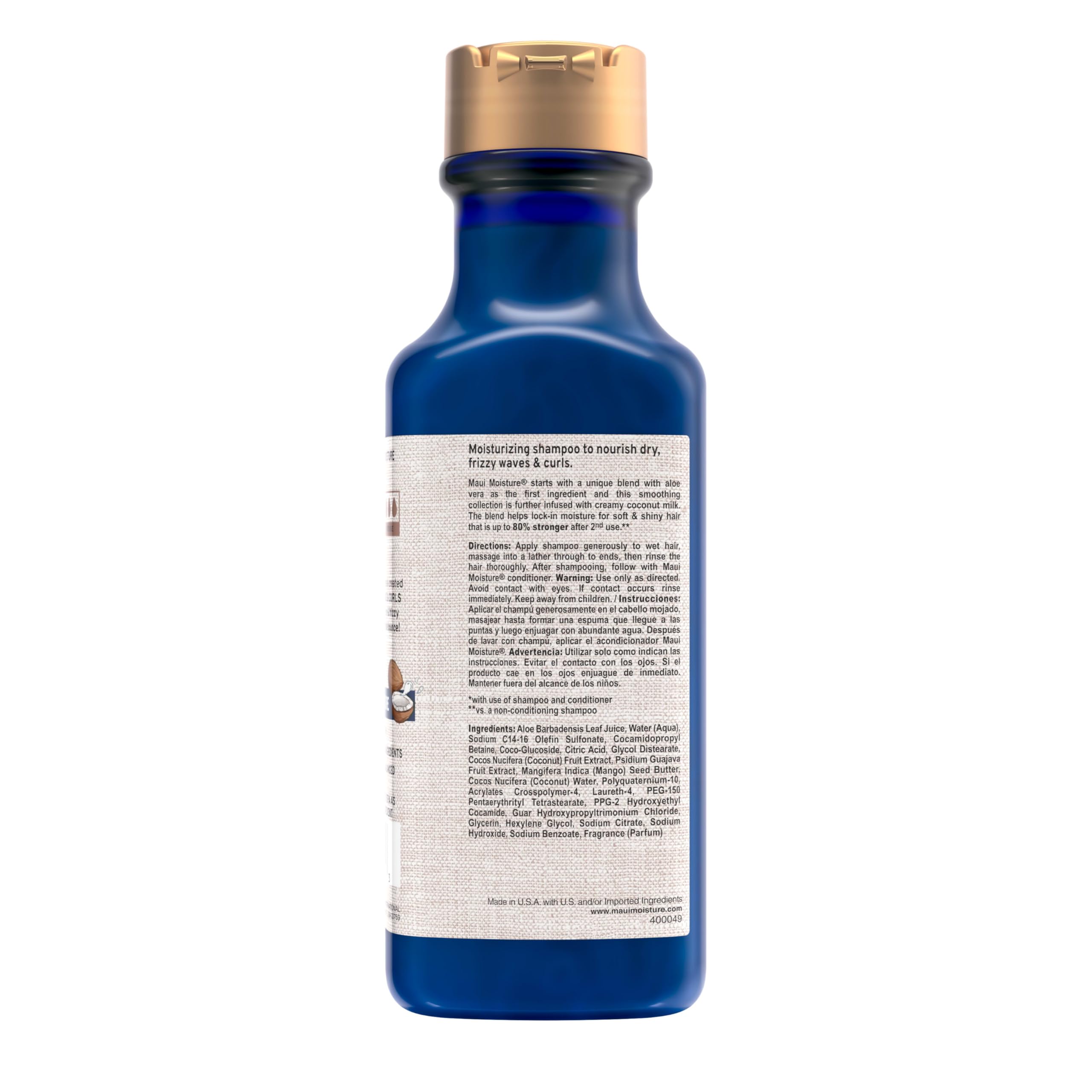 Detalle de la tapa y ergonomía del Maui Moisture Nourish & Moisture champú.