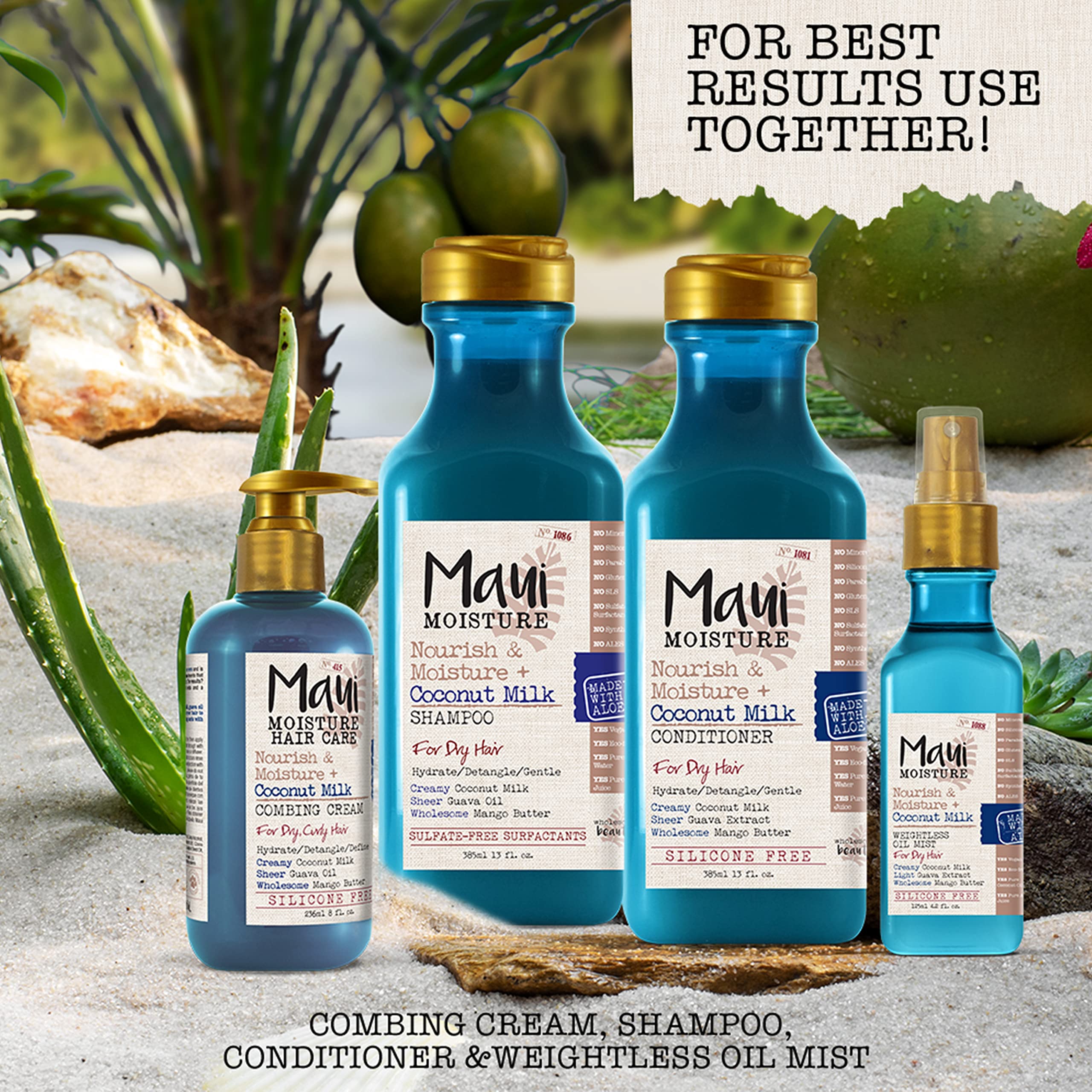 Textura ligera de Maui Moisture deja cabellos con brillo natural.