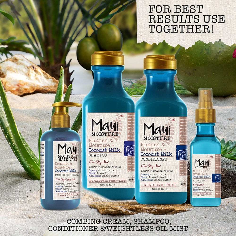 Textura ligera de Maui Moisture deja cabellos con brillo natural.