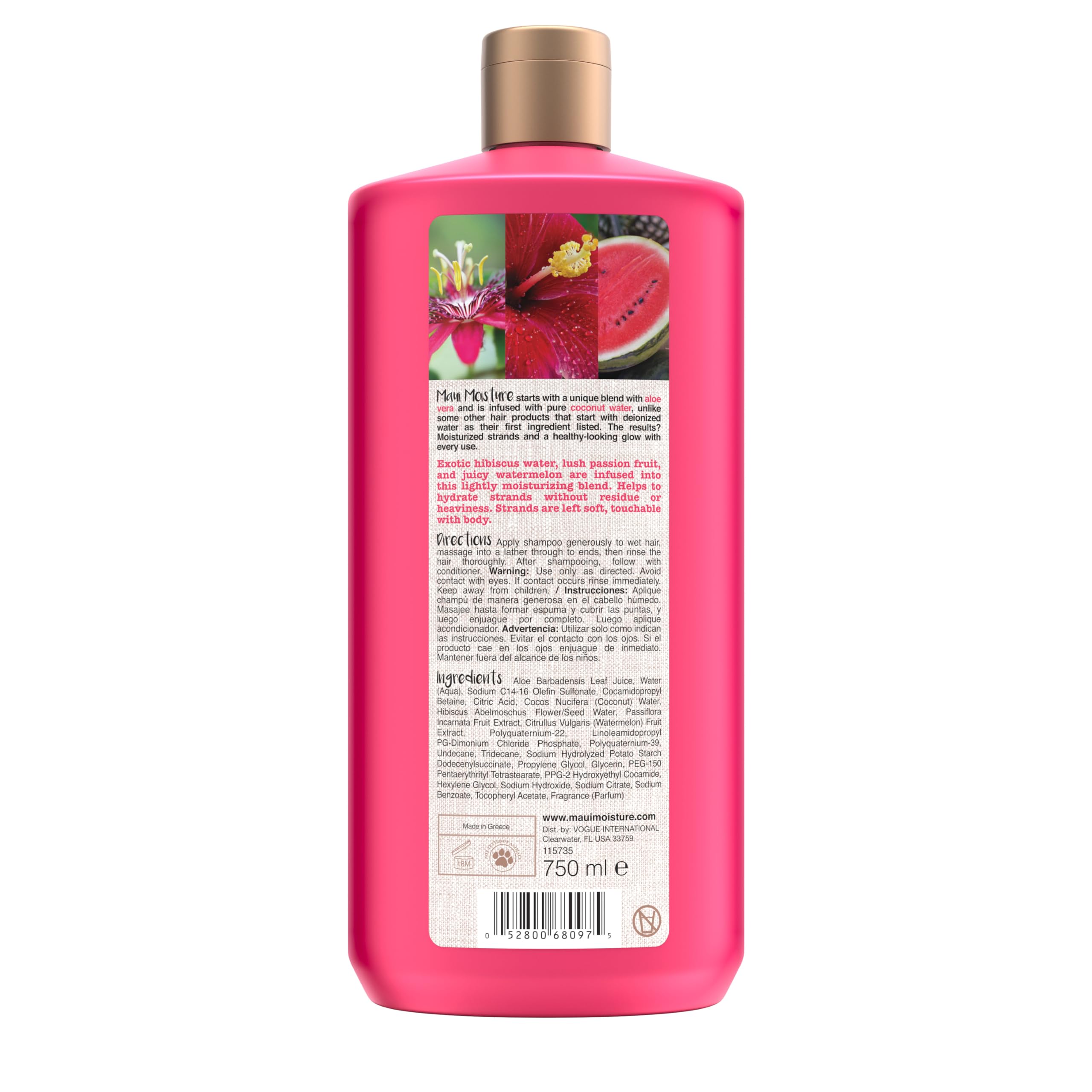 Champú Maui Moisture apto para cabello teñido sin residuos pesados.