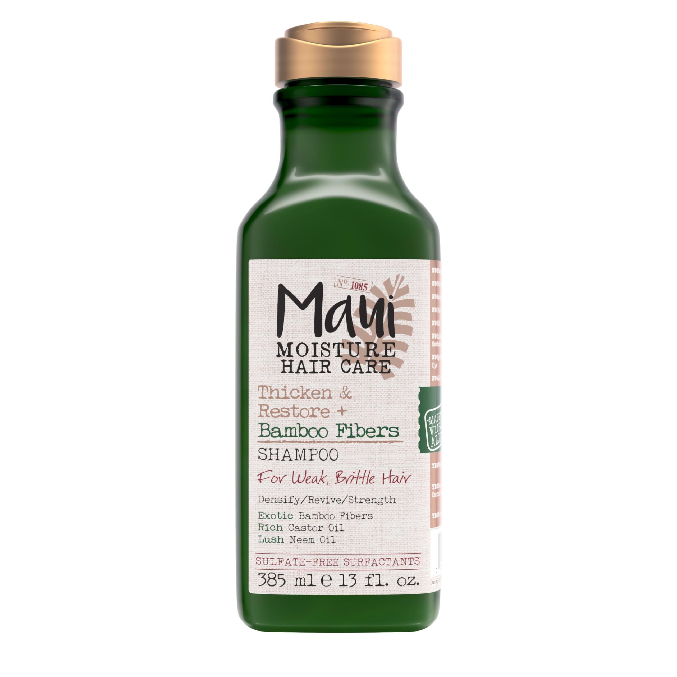 Maui Moisture Thicken & Restore - botella de champú para rizos densos y saludables.