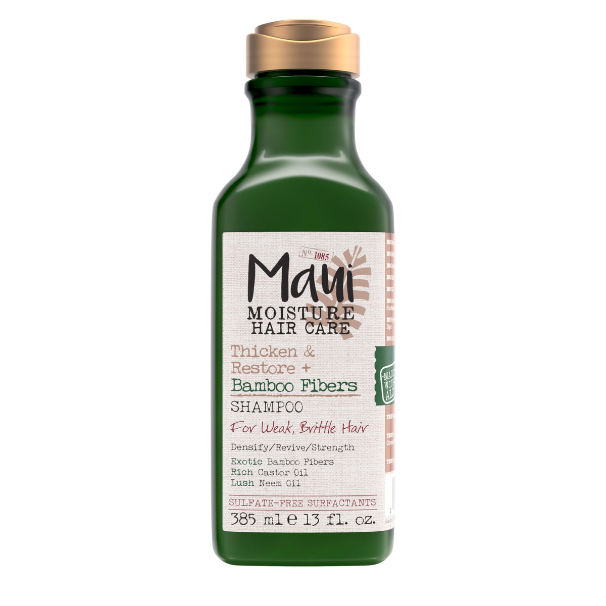 Maui Moisture Thicken & Restore - botella de champú para rizos densos y saludables.
