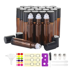 Mavogel 24-pack amber roller bottles with UV protection for essential oils