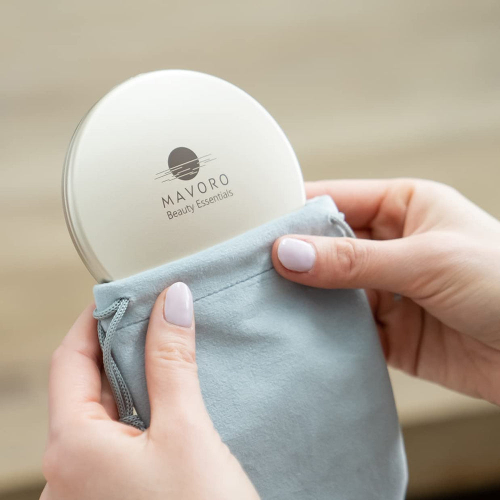 Mavoro magnifying compact mirror champagne gold finish adds elegant everyday style