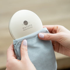 Mavoro magnifying compact mirror champagne gold finish adds elegant everyday style