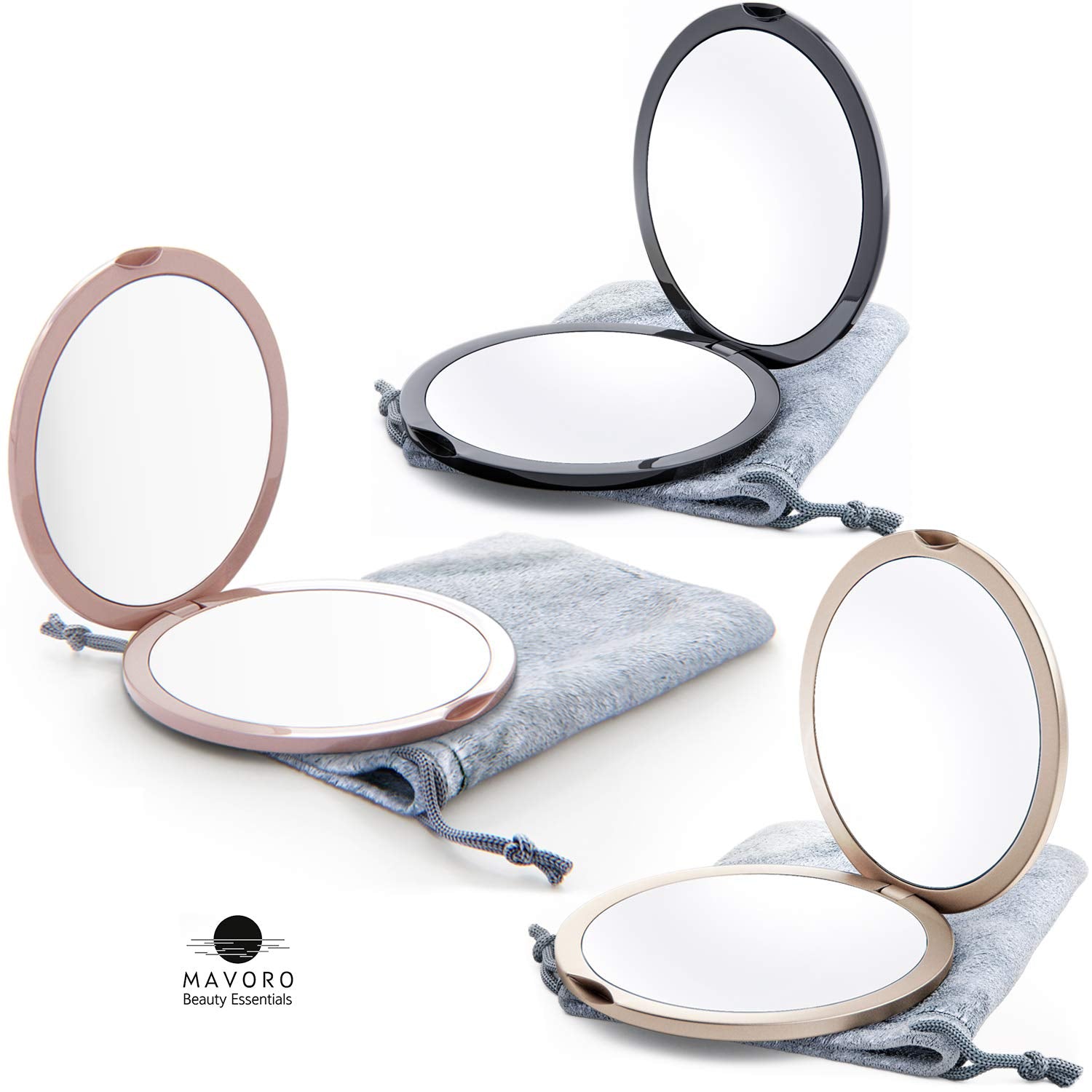 Mavoro magnifying compact mirror plush pouch keeps the mirror safe and gift-ready