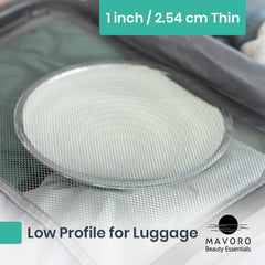 Mavoro portable bathroom mirror fits in luggage for trips.