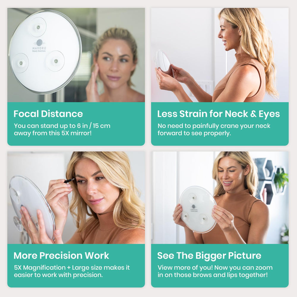 Mavoro 9-inch round mirror ideal for dorms and showers.