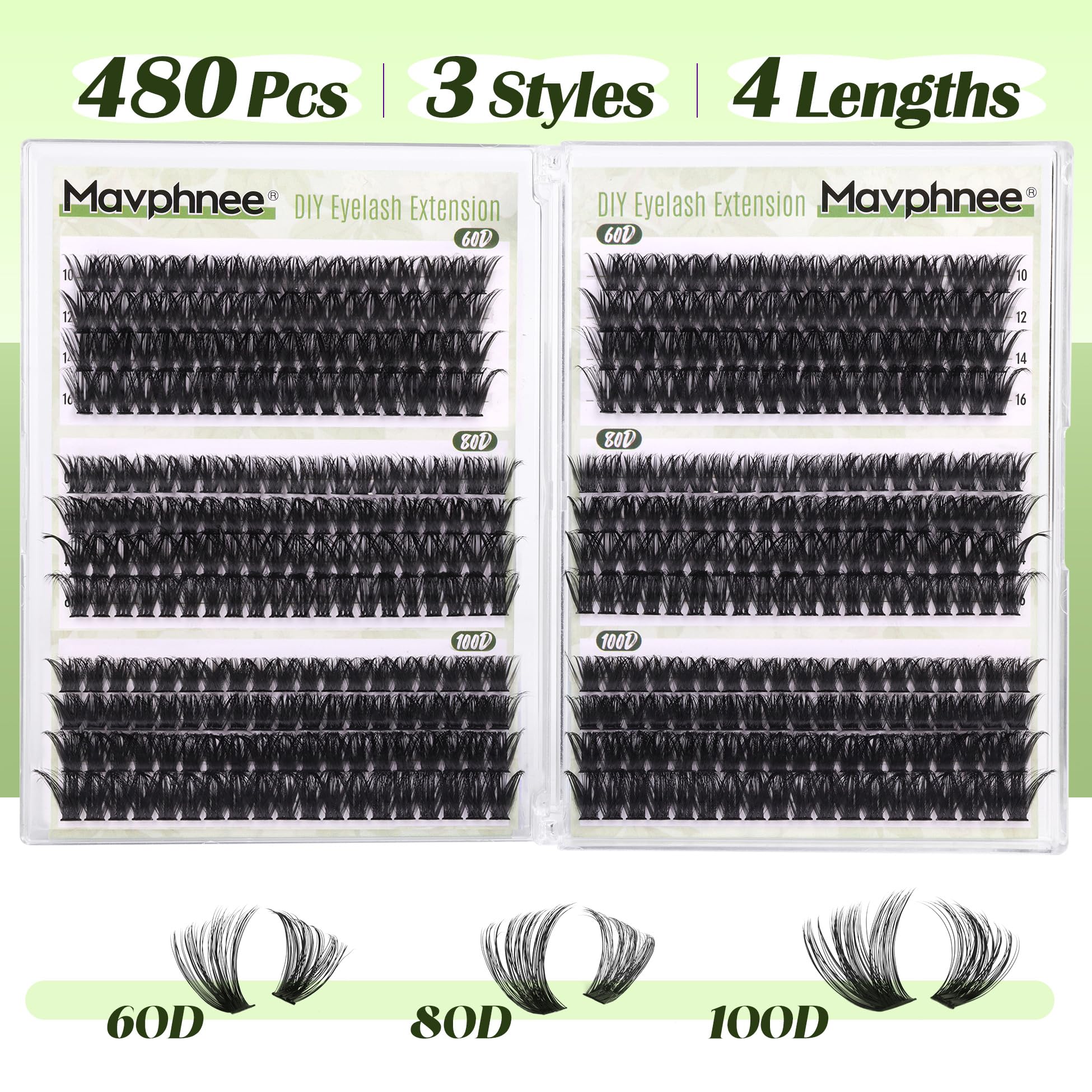 Mavphnee 60D cluster lashes deliver high-density volume for enhanced eyes.