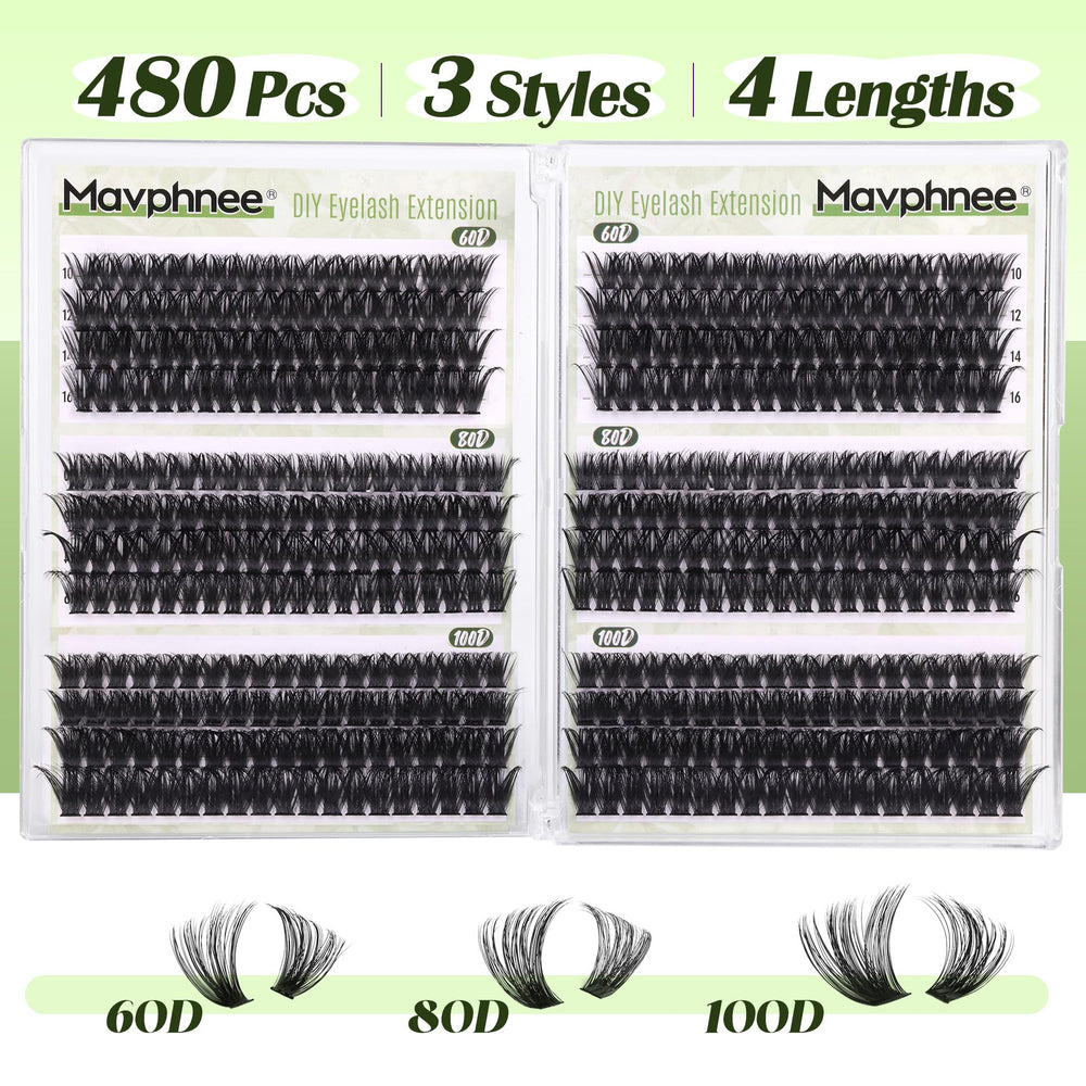 Mavphnee 60D cluster lashes deliver high-density volume for enhanced eyes.