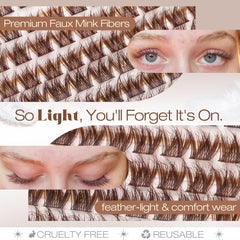 Mavphnee Brown Cluster Lashes CC Curl with invisible band lifts eyes subtly.
