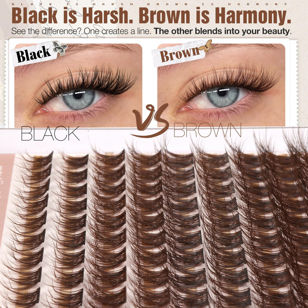 Mavphnee Brown Cluster Lashes blends with brown makeup for cohesive, harmonious looks.