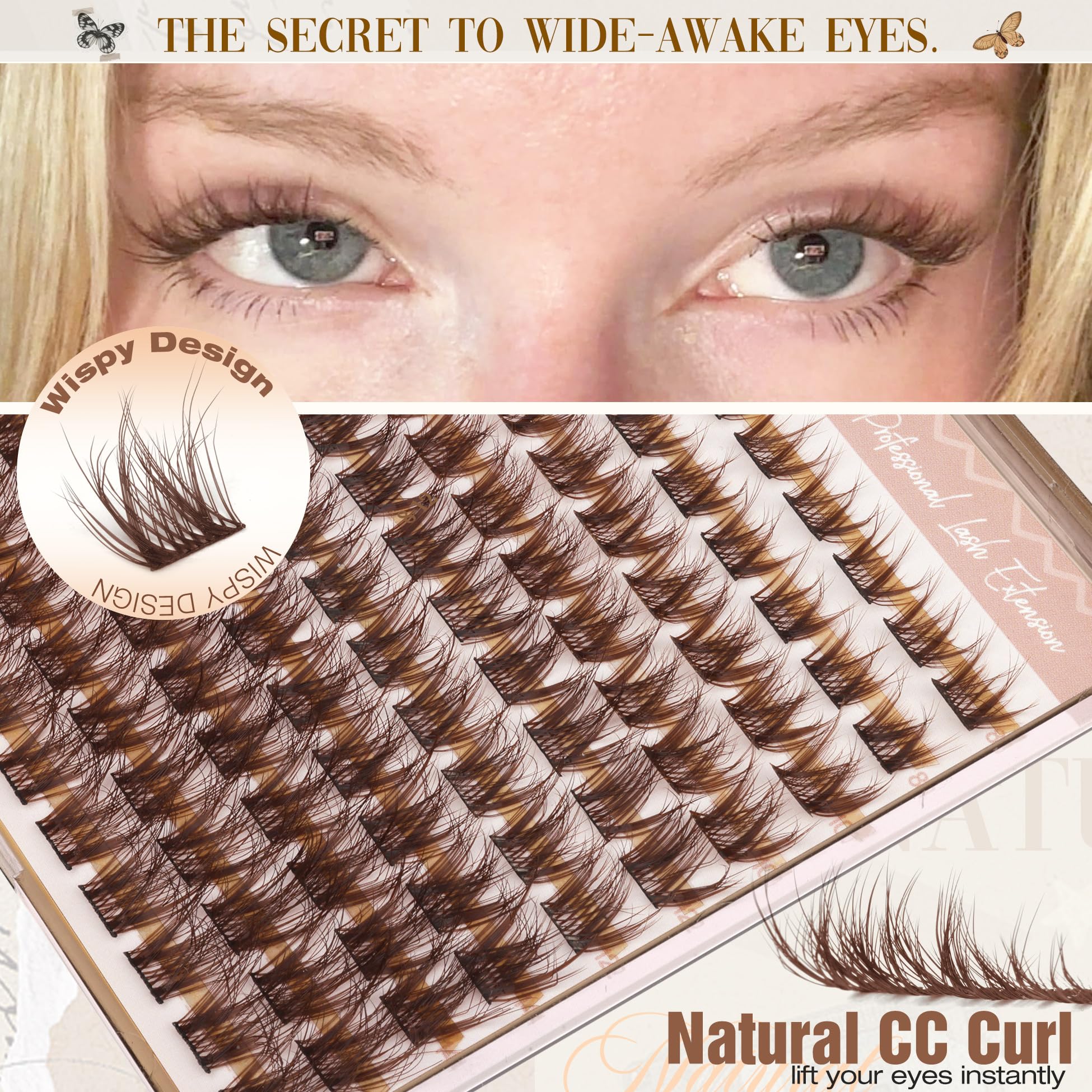 Mavphnee Brown Cluster Lashes wispy cashmere texture adds feather-like lightness.