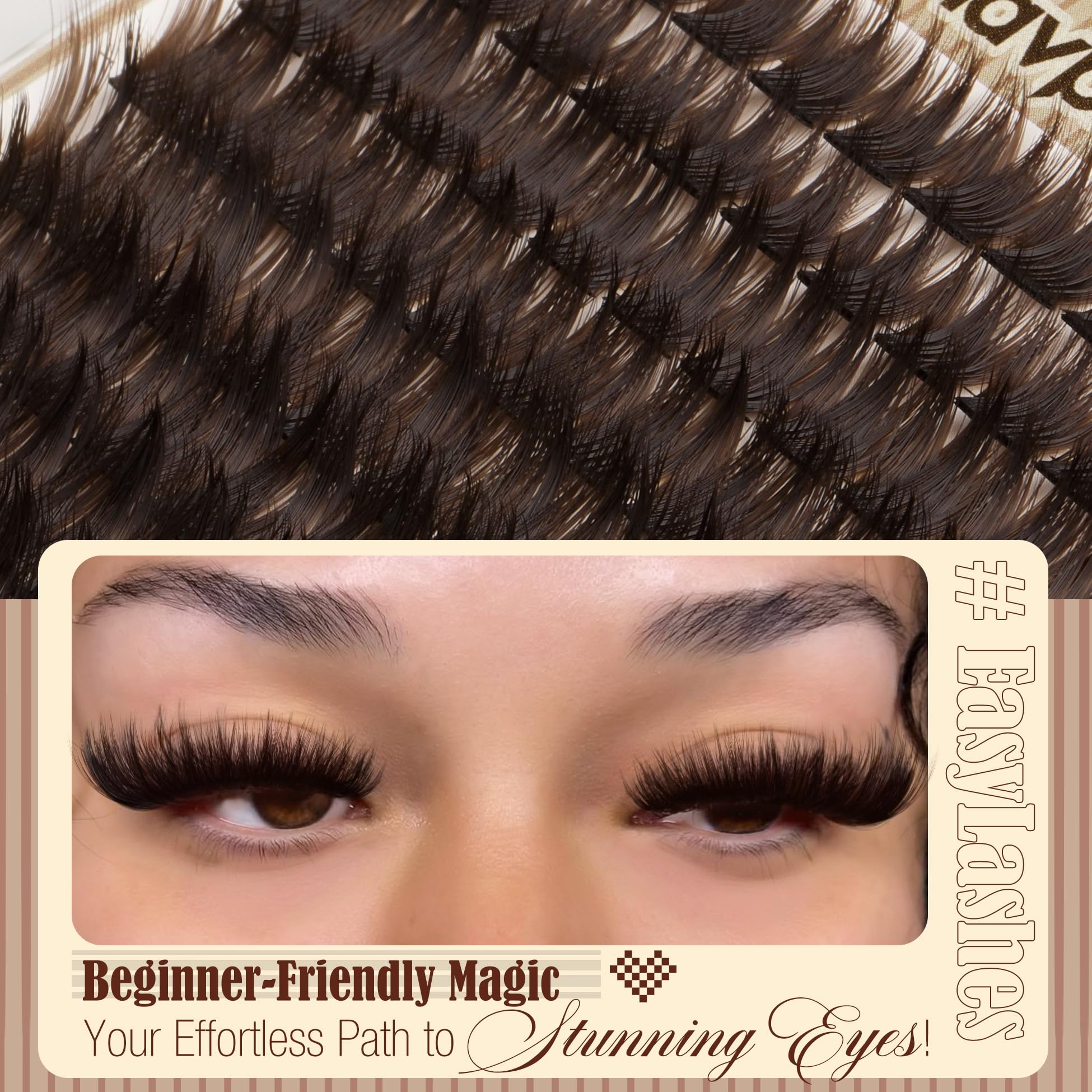 Mavphnee brown eyelash clusters on display for simple, clump-free wear