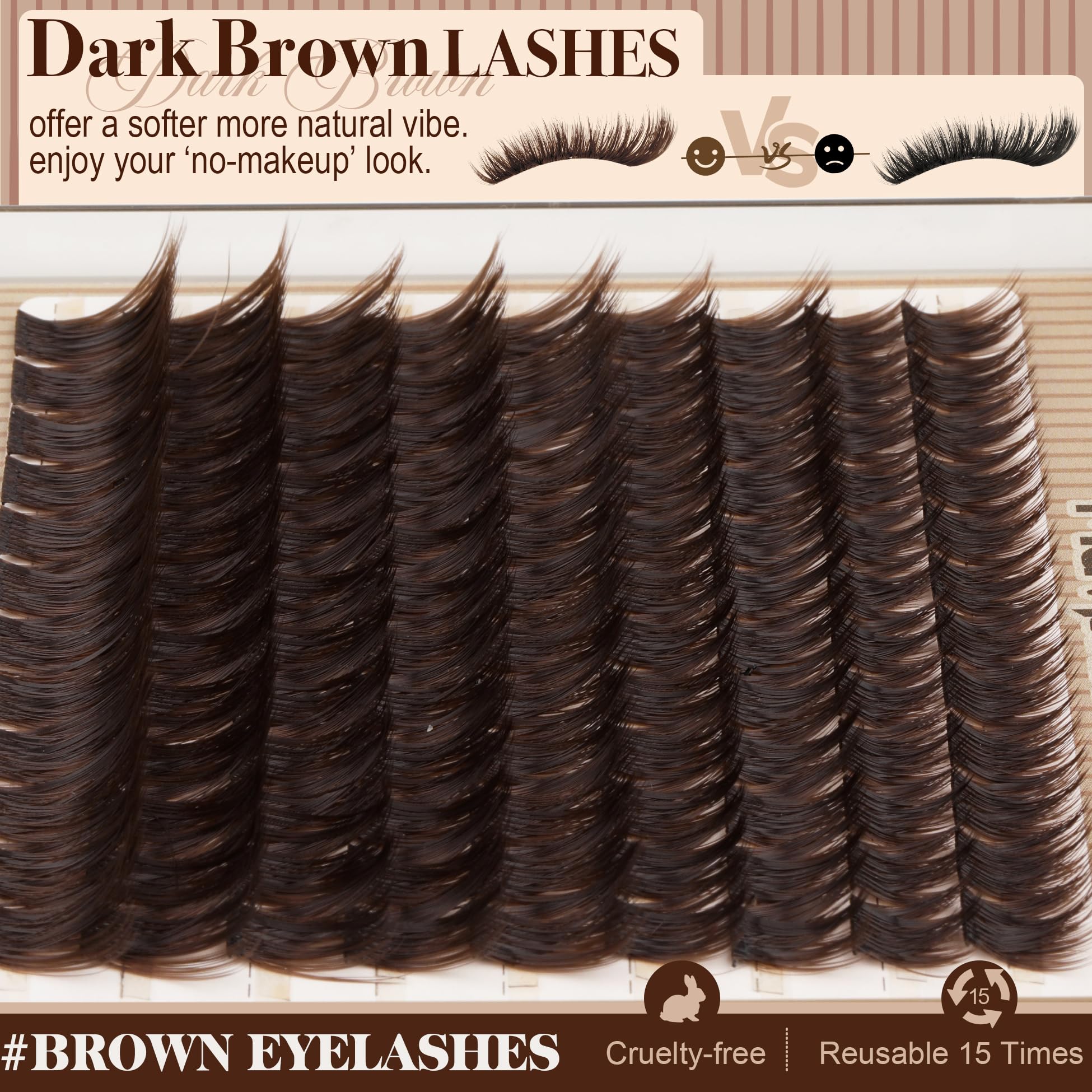 Mavphnee brown eyelash clusters detailed view with soft airy fibers