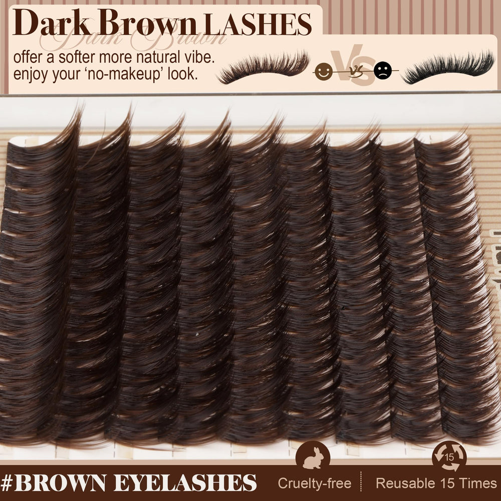 Mavphnee brown eyelash clusters detailed view with soft airy fibers