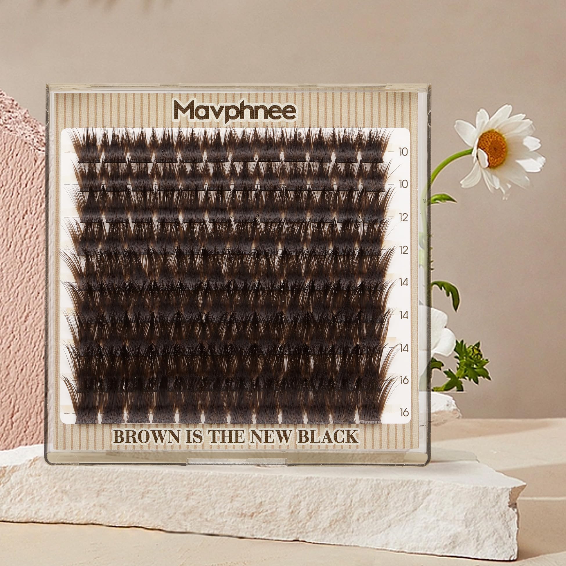 Mavphnee brown eyelash clusters in use with CC curl lifting effect