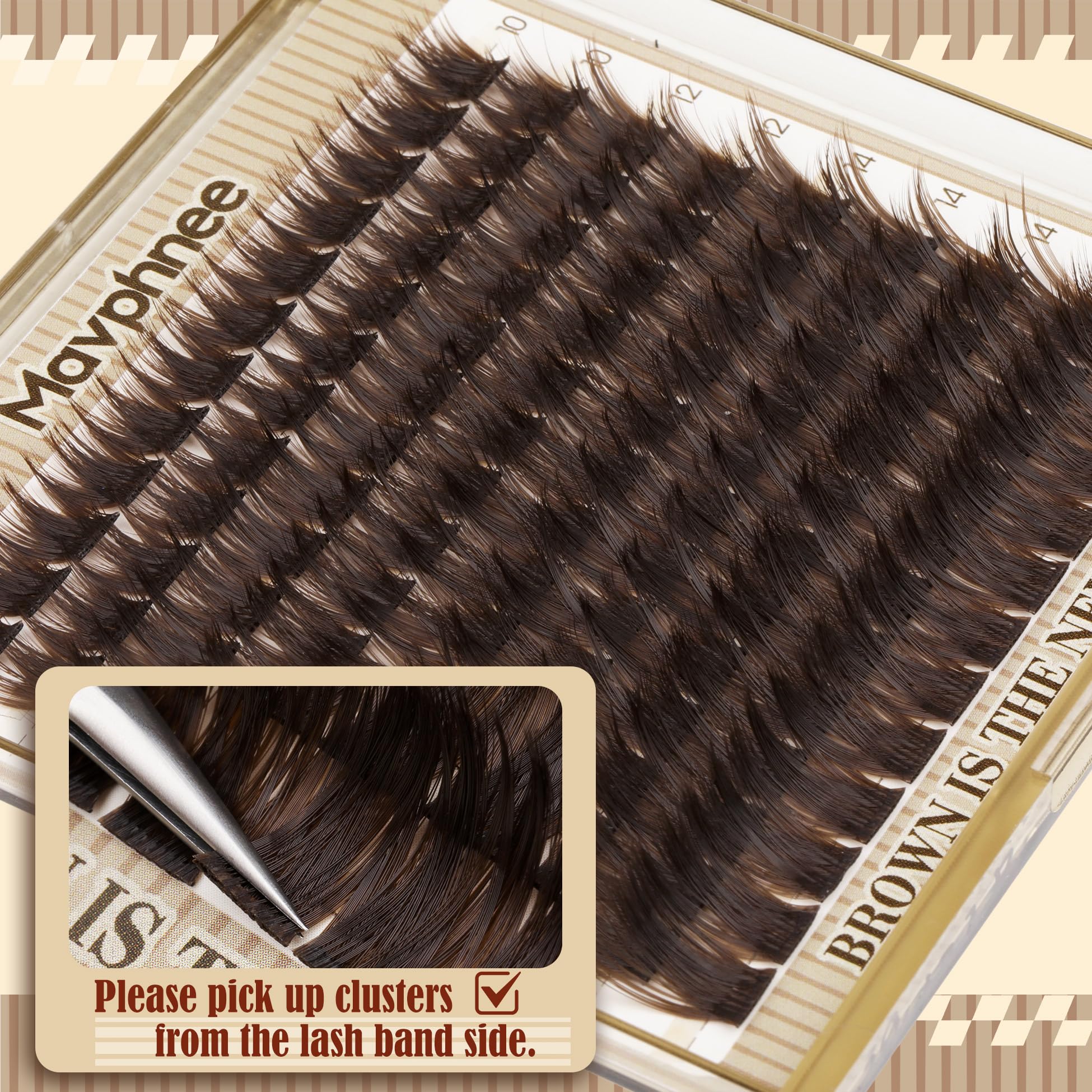 Mavphnee brown eyelash clusters suited for hooded eyes with wide-awake look
