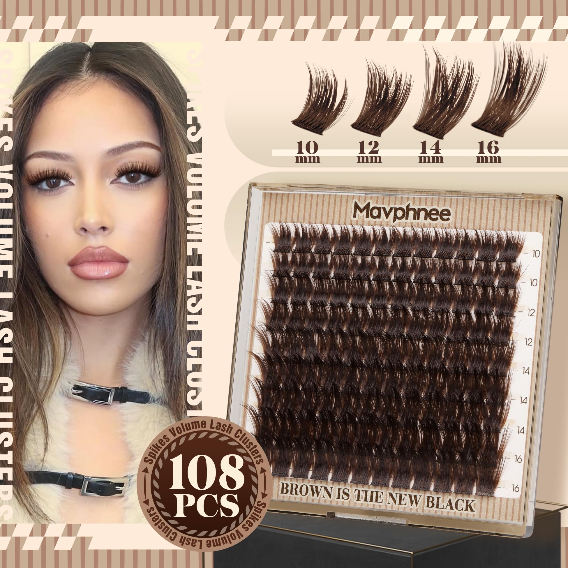Mavphnee brown eyelash clusters applied on lashes demonstrating lightweight flutter