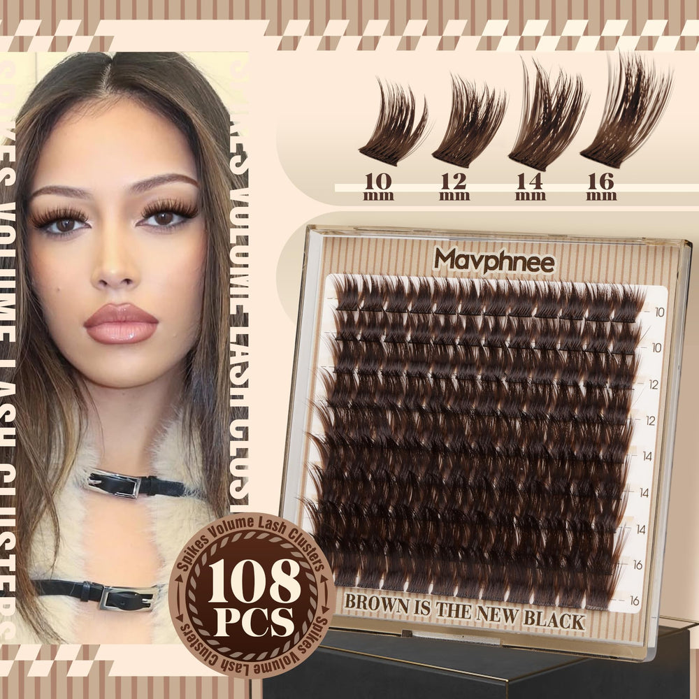 Mavphnee brown eyelash clusters applied on lashes demonstrating lightweight flutter