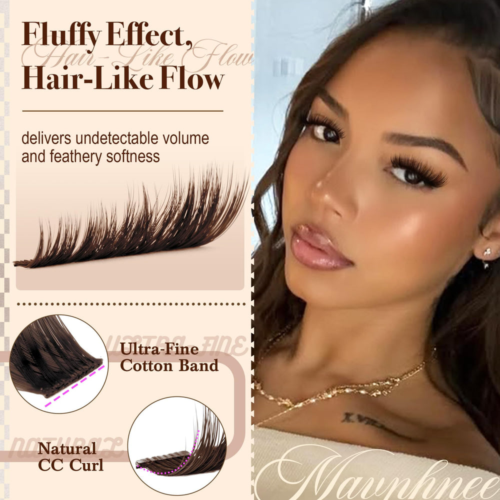 Mavphnee brown eyelash clusters packaging highlights 108pcs vegan faux mink fibers