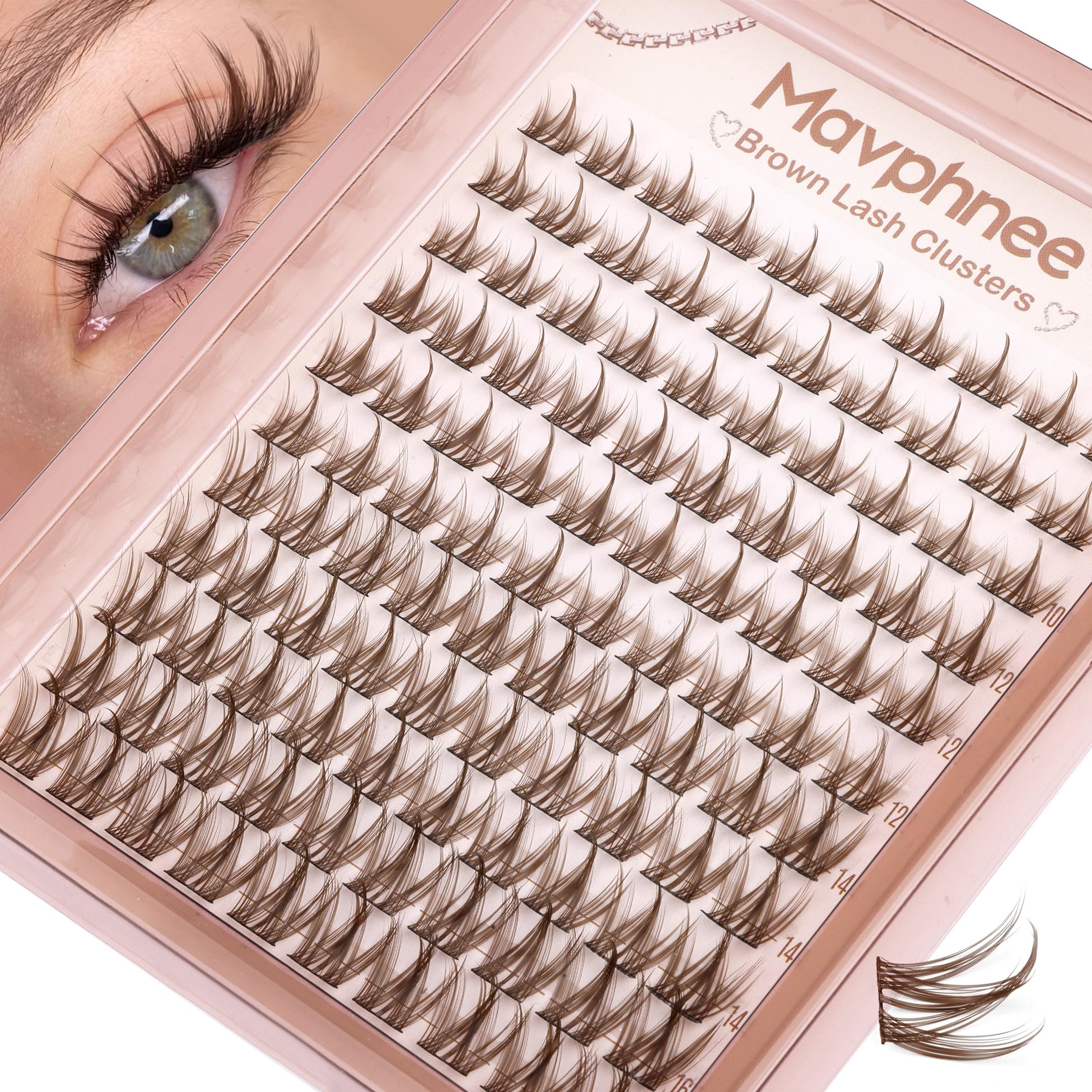 Mavphnee brown lash clusters 10-16mm for natural enhancement and comfort.