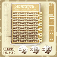 Mavphnee brown lash clusters 10mm pack close-up for balanced eye definition